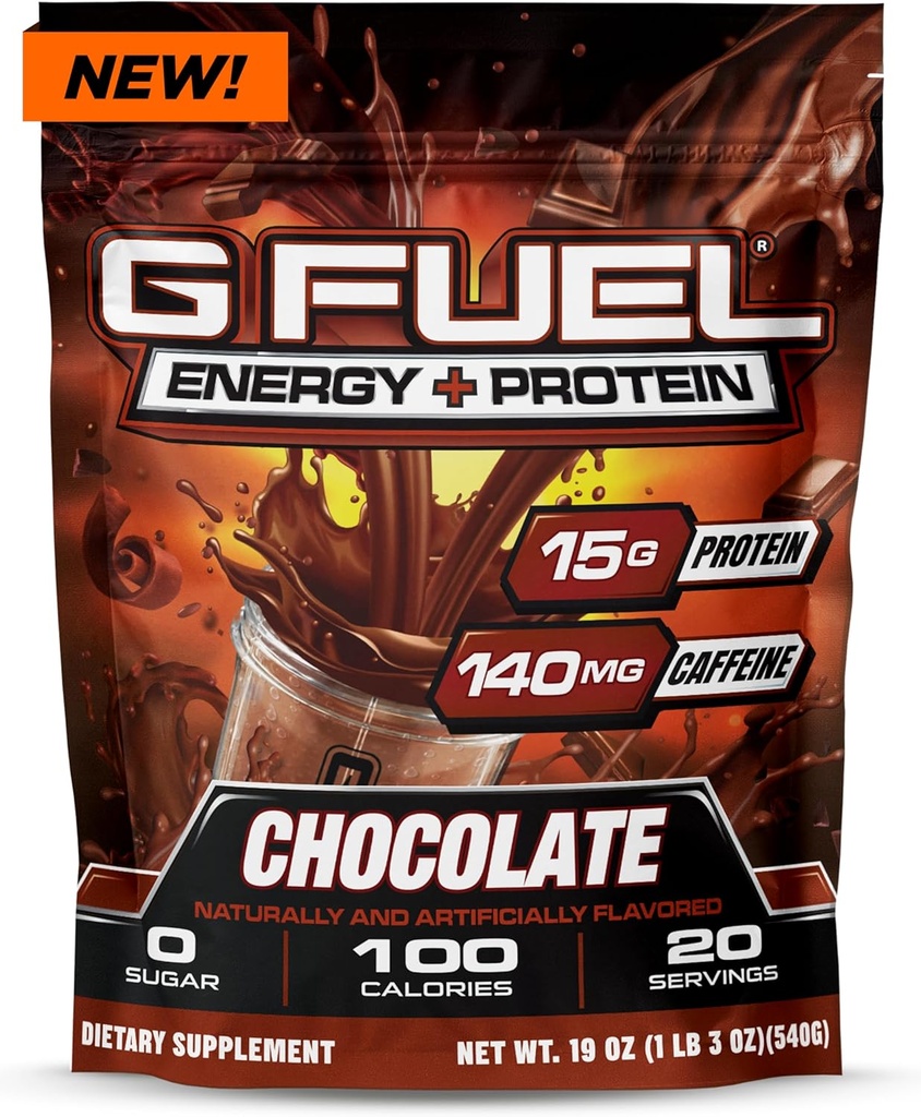G Fuel Protein + Energy Drink Powder, Pre Workout Caffeine Mix for Gaming, Sugar Free Focus Amino, Βιταμίνη + Αντιοξειδωτικά, 19oz (Σοκολάτο, 20 υπηρεσίες)