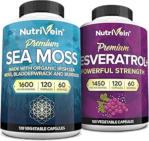 Nutrivein Premium Sea Moss Κάψουλες & Resveratrol συμπλήρωμα Bundle: Υψηλής Απορρόφησης Resveratrol Κάψουλες και Ιρλανδική Θάλασσα Moss για Digestion, Ζωτικότητα, & Επισκευή