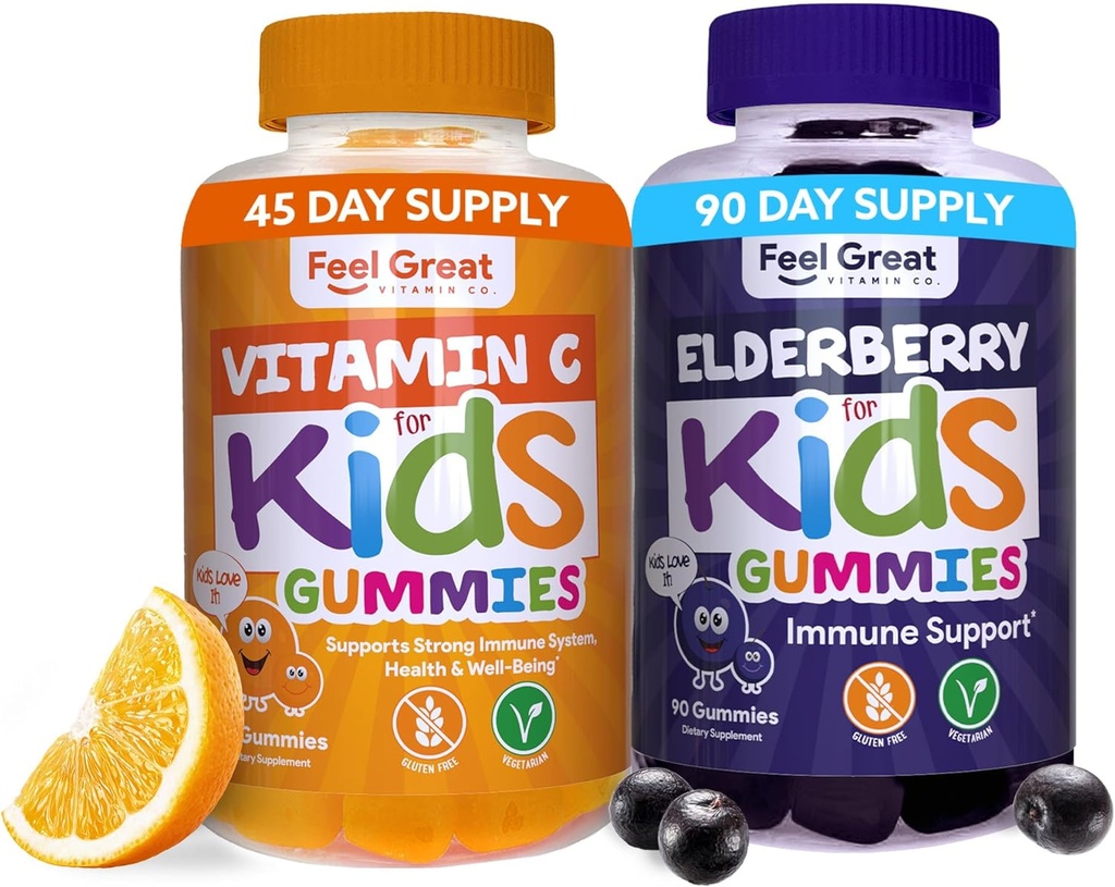Great Immune Support Gummies for Kids Duo - 90 Day Supply - çinko, C, Elderberry - Gluten Free, Plant Based - Tasty Berry & Citrus Gummies