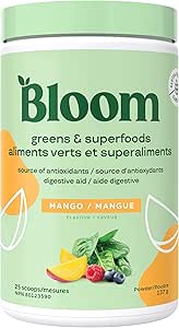 Bloom Beslenme Superfood Greens Toz, Probiyotikler ve Prebiyotiklerle Digestive Enzymes, Gut Health, Kadınlar için Bloating Relief, Chlorella, Green Juice Mix with Beet Root Toz, 25 SVG, Mango