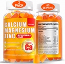 Ασβέστιο Μαγνήσιο Gummies για γυναίκες Άνδρες: 1200mg Ασβέστιο Κιτρικός ψευδάργυρος Gummy με βιταμίνη C D3 K2 - Vegan Ζάχαρη Δωρεάν Μασώμενη Υψηλή Απορρόφηση Συμπλήρωμα Ανοσολογικής Υποστήριξης υψηλής απορρόφησης (120Count)