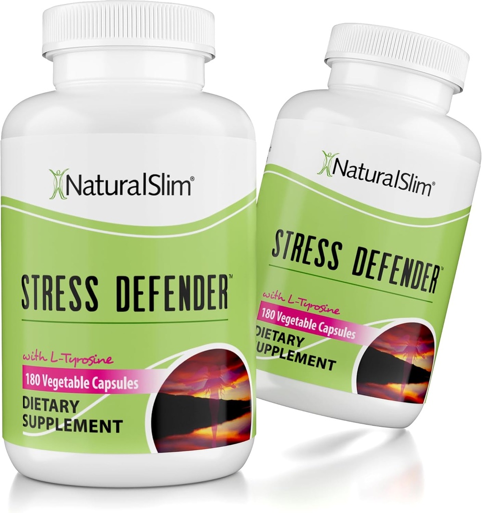 NaturalSlim Stress Relief Supplement - Stress Defender, High Cortisol Reducer, Control Cravings, Sleep & Metabolism Support with Vitamin B5 Pantothenic Acid & L Tyrosine 180 Vegetable Capsules 2 Pack