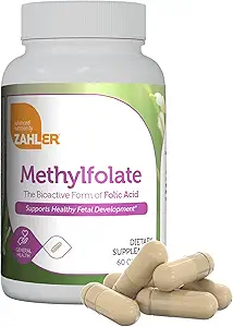 Zahler Mefolate - Sağlıklı Fetal Geliştirme ve Genetik Sağlık Destek - 1000 mcg DFE L-Methylfolate - Kosher Non GMO Methyl Folate Supplement for Women (60 Capsules)