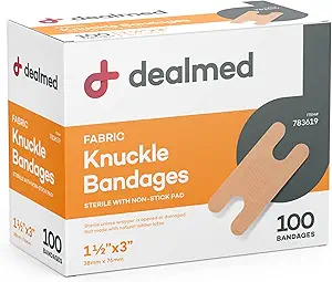 Dealmed Fabric Knuckle Flex Yapıştırıcı Bandages – 100 Count (1 Pack) Non-Stick Pad, Latex Free, Yara Bakımı İlk Yardım Kit, 1 1/2" x 3"