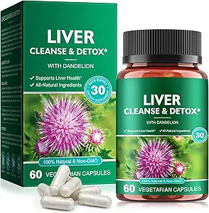 Liver Cleanse Detox & Tamir - Sağlık Liver Süt Butle, Burdock, Turmeric Curcumin, Dandelion ve Daha Fazla - 60 Vegan Sıvı Phyto-Caps