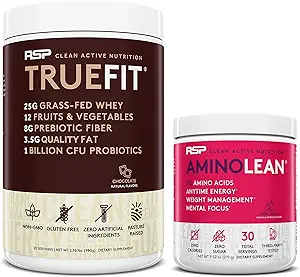 RSP NUTRITION AminoLean Pre Workout Energy (Fruit Punch 30 Hizmet) TrueFit Protein Toz (Chocolate 2 LB) ile