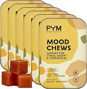 PYM Citrus Mood Chews Support for Stress, kaygı & Overwhelm, 120 Kont | 130 mg GABA, 90 mg L-Theanine | Vegan, Non-GMO, Gluten-Free, No Eklenme Şeker | Tüm Doğal Mood Balance Supplement ABD'de
