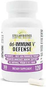 Del-Immune V® Defense by Stellar Biotics, All-Natural Immune Support & Gut Health (+) Immediate Care, Metabiotic: NextGen Probiotic Therapy (120 Caps)