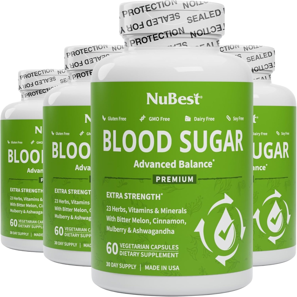 NuEn İyi Kan Şekeri - Bitter Melon ile Premium Formula, Ashwagandha, Cinnamon, Chromium, Magnezyum, Vitaminler, Alfa Lipoic Asit, Cayenne Pepper - Sağlıklı Kan Şekeri Destek - Paket 4