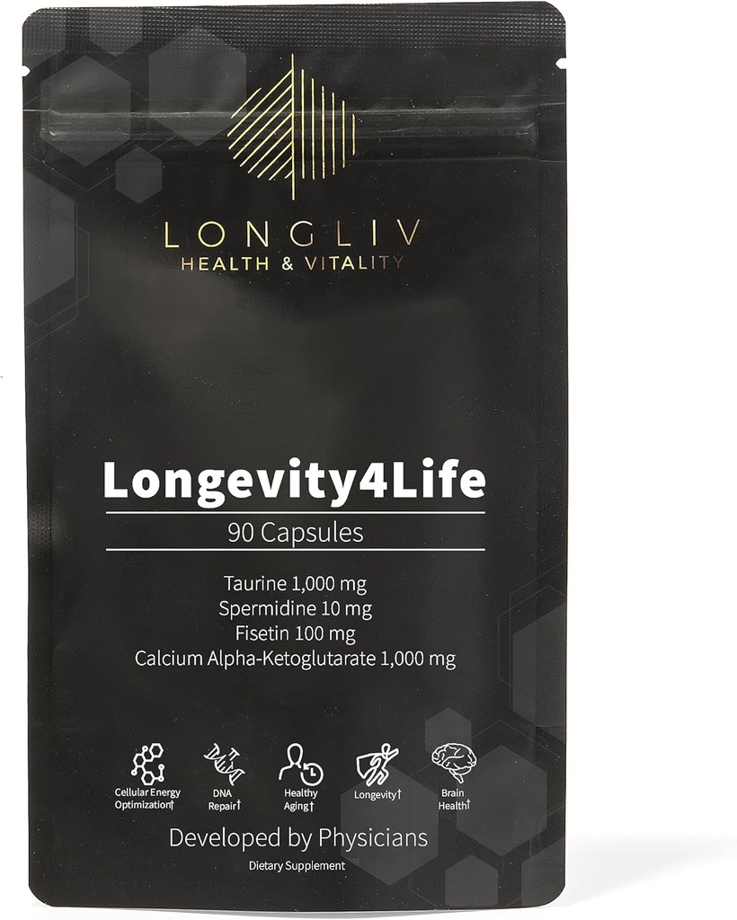Longevity4Life - Ultimate Cellular Health Supplement - Fisetin, Taurine, Kalsiyum Alfa-Ketoglutarate ve Longevity and Vitality için Spermidine Capsules - USA'da Made in - Doktor Formulated