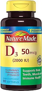 Nature Made Vitamin D3 2000 IU Liquid Softgels 90 ea (πακέτο του 2)