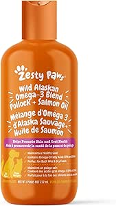 Zesty Paws Άγριο λάδι σολομού Αλάσκας για σκύλους και γάτες- το δέρμα και το παλτό υποστήριξη, Ωμέγα 3 συμπλήρωμα για κατοικίδια ζώα, 8.5oz
