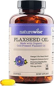 NatureWise flaxseed Oil 1200 mg, Fish Free Omega 3 6 9 με 720mg ALA, Συμπλήρωμα διατροφής για την υποστήριξη της υγείας της καρδιάς - Βιολογικό, κρύο πιεσμένο, μη GMO - 120 Softgels[4-Month Supply]