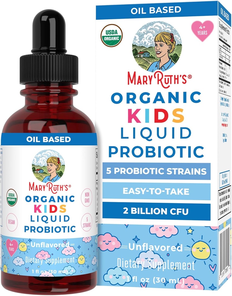 MaryRuth Organics Kids Probiyotik Liquid Drops | USDA Organik Probiyotiks for Digestive Health | Ages 4+ Gut Health & Immune Support Supplement | Genel Sağlık | Vegan | Non-GMO | 1 Fl Oz Oz
