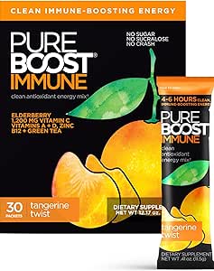 Safboost Immune Clean Energy Branson, Enerji Immunity Supplement with Elderberry, 1.200 mg C, Vitamins A + D ve çinko. (Tangerine Twist, 30 Count)