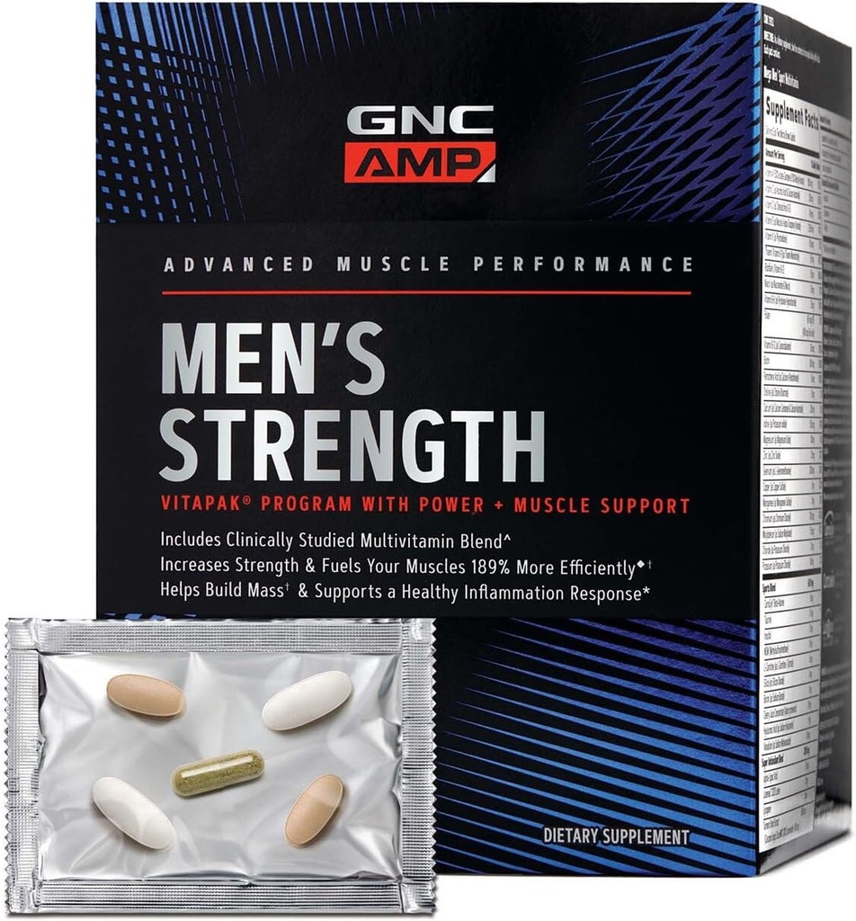 GNC AMP Πρόγραμμα Vitapak Ανδρικής Δύναμης, 3 Προϊόντα σε 1 συσκευασία, Απορροφώμενη Creatine, Μαζικό Κτίριο, Δυναμικό Μυς, Αναβολικά Πρωτεύοντα, Τεστοστερόνη Boost, Αποδεδειγμένα Συστατικά, Πολυβιταμίνη, 30-Ημέρες προσφοράς