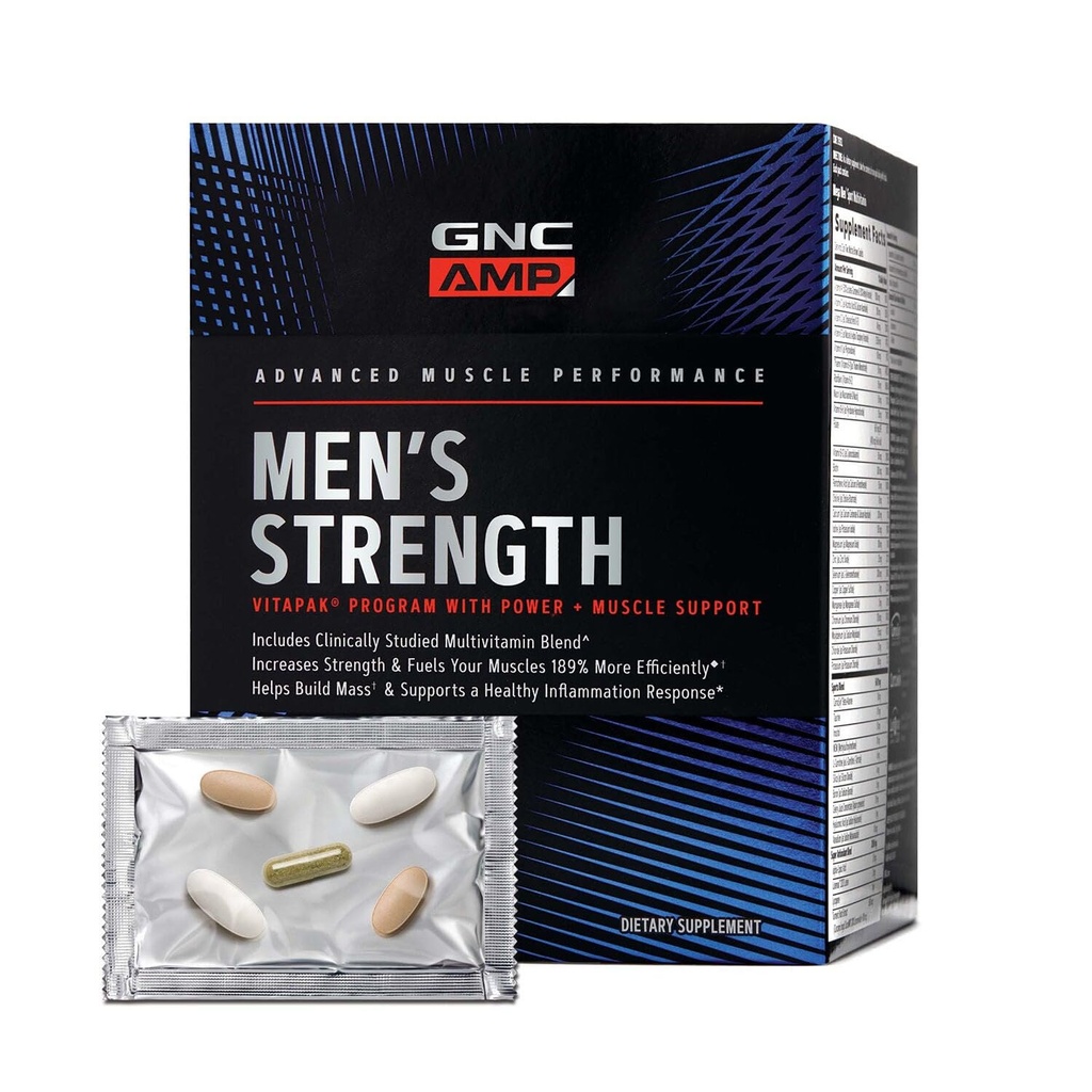 GNC AMP Πρόγραμμα Vitapak Ανδρικής Δύναμης, 3 Προϊόντα σε 1 συσκευασία, Απορροφώμενη Creatine, Μαζικό Κτίριο, Δυναμικό Μυς, Αναβολικά Πρωτεύοντα, Τεστοστερόνη Boost, Αποδεδειγμένα Συστατικά, Πολυβιταμίνη, 30-Ημέρες προσφοράς