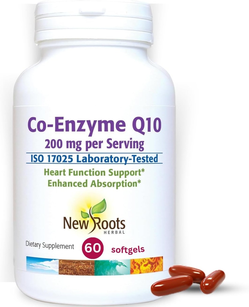 YENİ ROOTS HERBAL CoQ10 Supplement Coenzyme Q10 (60 Softgels) 200 mg | Naturopathic Doktor Kalp Sağlığı ve Enerji Desteği için Formüle edildi | Doğal Fermentasyon ile Made with Natural Ferment