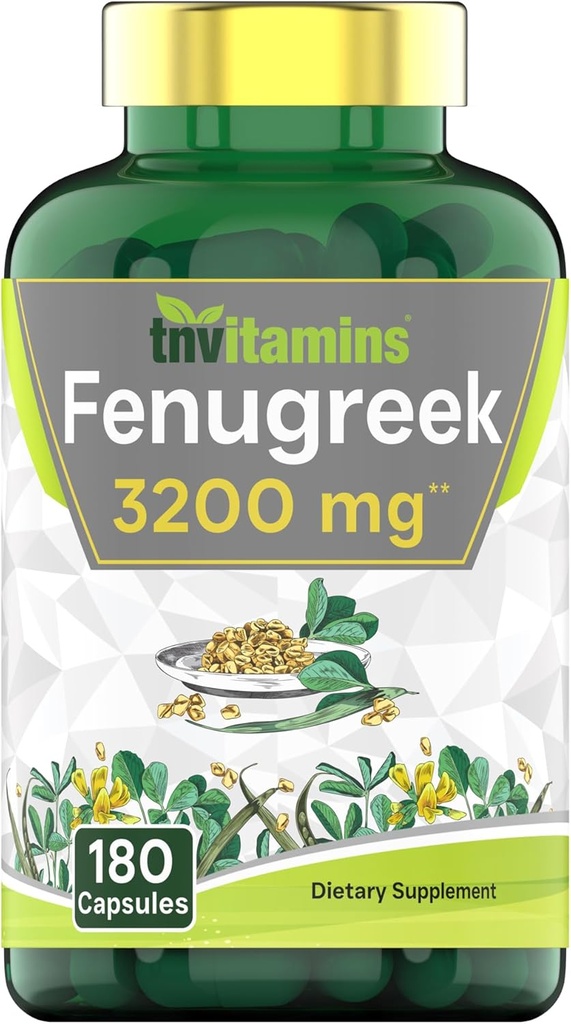Tnvitamins Fenugreek Capsules: 3200 mg - 180 Capsules | Erkekler ve Kadınlar için Fenugreek Tohum Toz Ekstraksiyon | ABD'de Yapılacaklar!