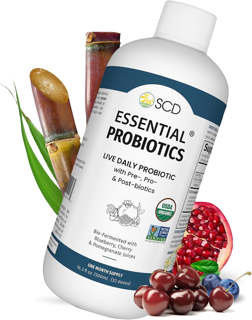 Kadınlar için SCD Essential Probiyotikler, Erkekler, Çocuklar ve Toddler, Digestion ve Immunity için Canlı Probiyotikler, Gut Health Liquid Probiyotik Supplement 11 Strains – 16.3 fl oz by SCD Probiyotiks