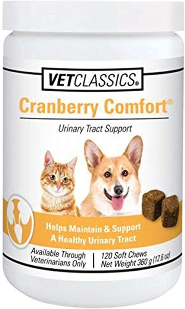 Vet Classics Cranberry Comfort Urinary Tract Pet Supplement for Dogs, Cats – Keeps Dog Bladder Health, Cat Bladder Control – Pet Supplements For Incontinence – 120 Soft Chews