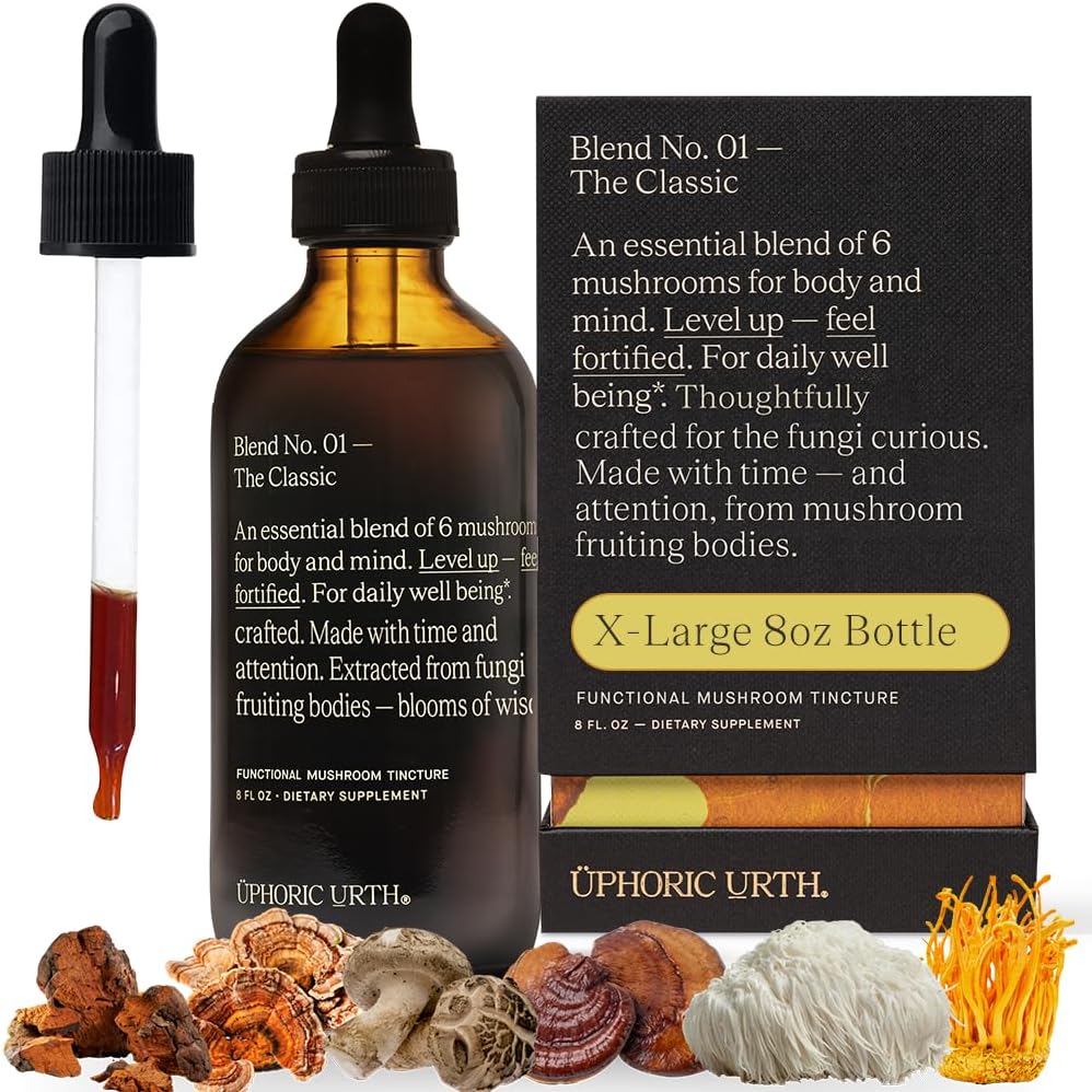No.1-6 Mushroom Mix Tincture Reishi, Chaga, Lions Mane, Türkiye Tail, Cordyceps, & Shiitake, Natural Support Immunity Alert, Art & Cognitive Function (240 Hizmet)