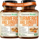 Turmeric Curcumin Supplement with Ginger Root for Joint Support, Digestive & Gut Health - Contains Organic Turmeric Curcumin with Black Pepper (Bioperin) for Advancedd Abxia - 60 Capsules, 2 Pack