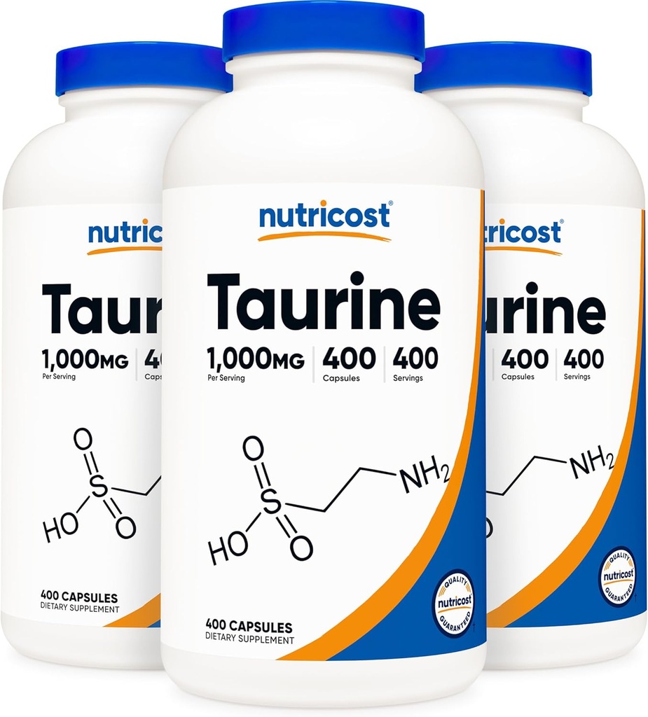 Nutricost Taurine 1000mg; 400 κάψουλες (3 φιάλες)