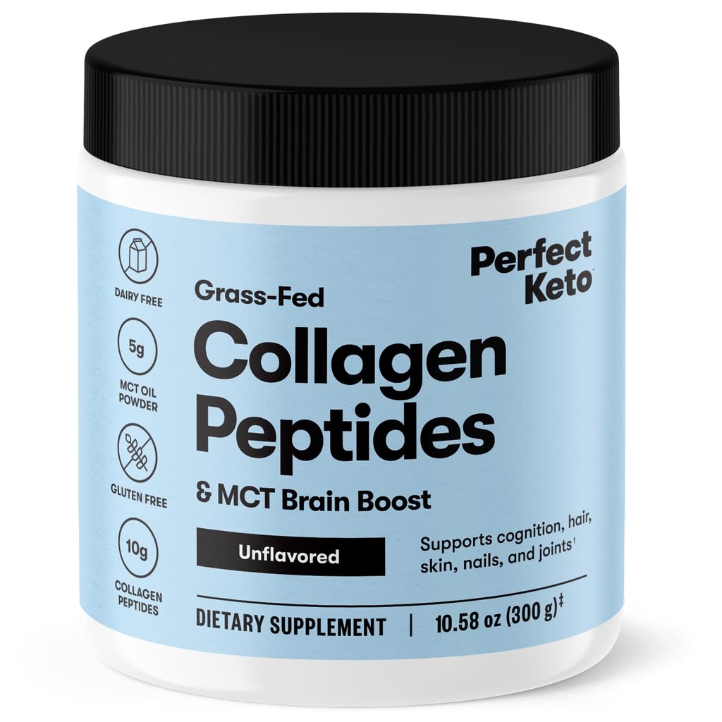 Perfect Keto Collagen Peptides Protein Peptides σε σκόνη με MCT Oil, Hydrolyzed Collagen, Type I & III Supplement, Gluten Free, Grass Fed, Low Carb, Keto Coffee Creamer, Collagen για γυναίκες & άνδρες, Χωρίς γεύση