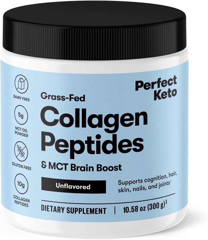 Perfect Keto Collagen Peptides Protein Peptides σε σκόνη με MCT Oil, Hydrolyzed Collagen, Type I & III Supplement, Gluten Free, Grass Fed, Low Carb, Keto Coffee Creamer, Collagen για γυναίκες & άνδρες, Χωρίς γεύση