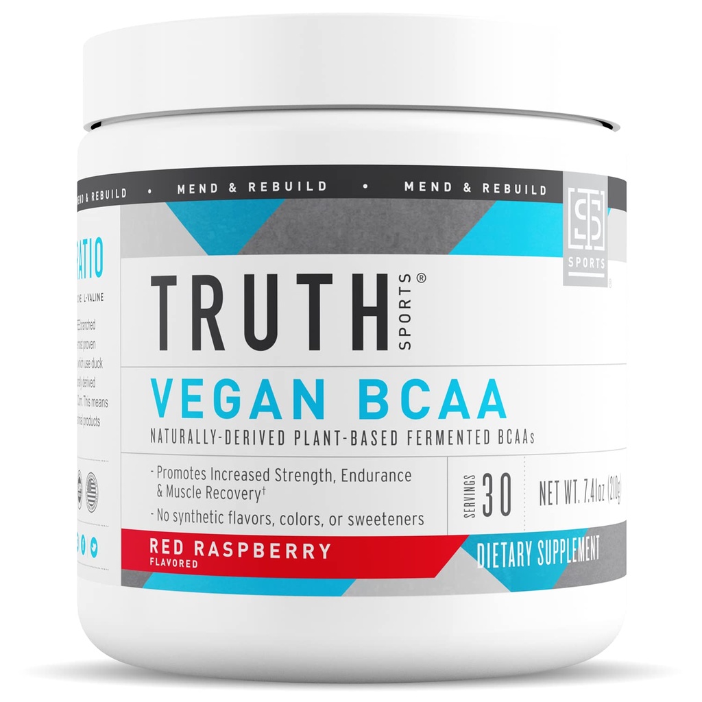 Gerçek Beslenme Vegan BCAA Toz- 2:1 Doğal BCAA'lar Enerji, Kas Binası için Toz Asits Tozu, Post Workout Recovery (Red Raspberry, 30 Hizmet)