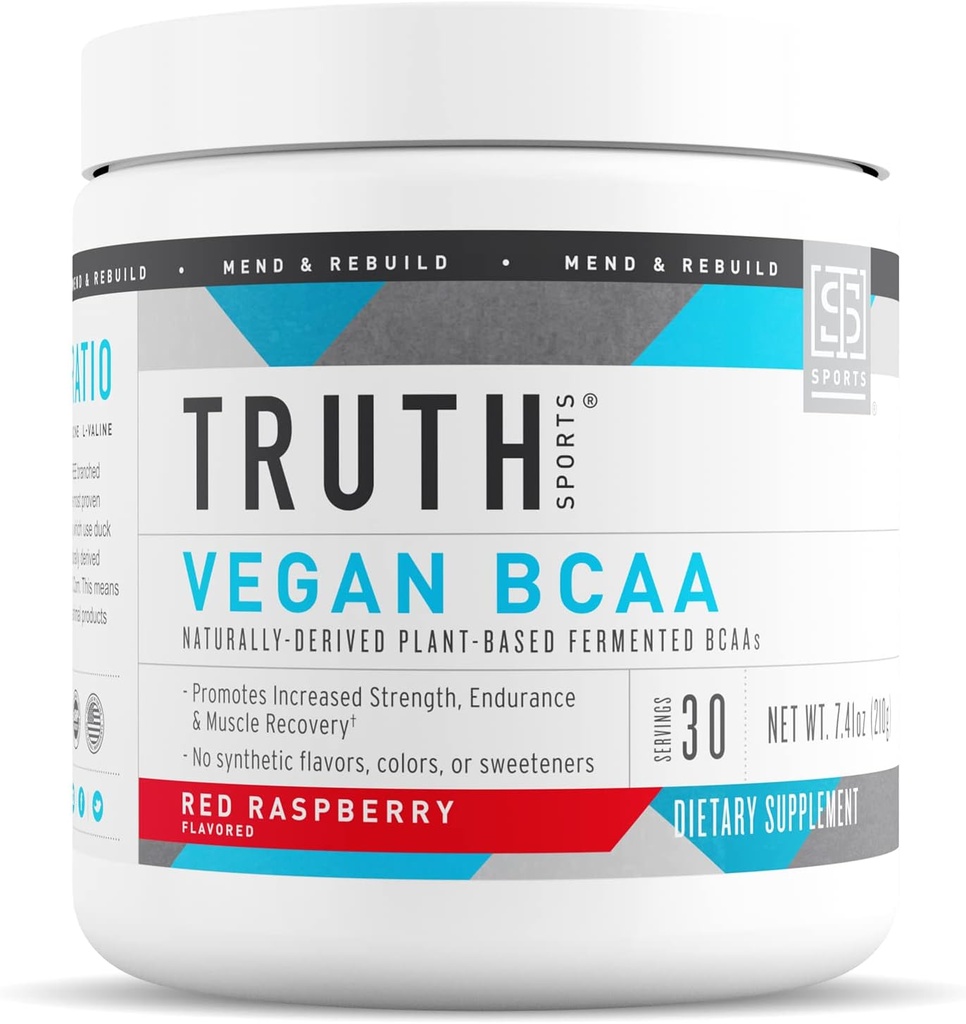 Gerçek Beslenme Vegan BCAA Toz- 2:1 Doğal BCAA'lar Enerji, Kas Binası için Toz Asits Tozu, Post Workout Recovery (Red Raspberry, 30 Hizmet)