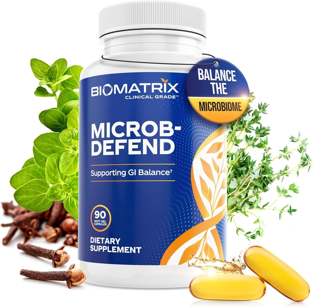 BioMatrix Oil Blend Θυμάρι, Ρίγανη, γαρύφαλλο, συμπλήρωμα πέψης για άνδρες και γυναίκες, GI επισκευή Softgels 