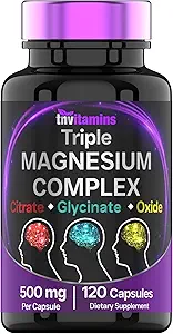 Triple Magnesium Complex Supplement 500mg: Μαγνήσιο Γλυκινικό, Κιτρικό, & Οξείδιο - 120 Κάψουλες (4 Μήνες Προσφορά!) 