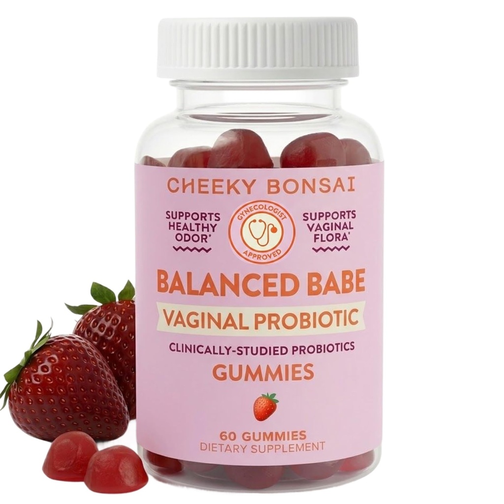 Cheeky Bonsai, Kadınlar için Vaginal Probiyotik Gummies - Dengeli pH, Sağlıklı Odor ve Flora Desteği - 5 Milyar CFUs - Juicy Strawberry Flavor, 60 Count