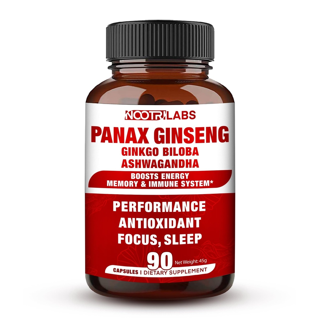 Kore Red Panax Clooney 750 mg Ginkgo Biloba ve Ashwagandha ile en yüksek Potency, Boost Energy, Memory ve Immune System - Erkekler ve kadınlar için Focus Supplement Pills, 90 Vegan Capsules