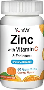 YumVs tarafından Yetişkinler ve Çocuklar için çinko C Vitamini ve Echinacea Gummies | Chewable Gummy - Vegetarian, Halal, Kosher | Orange Flavor - 60 Kont