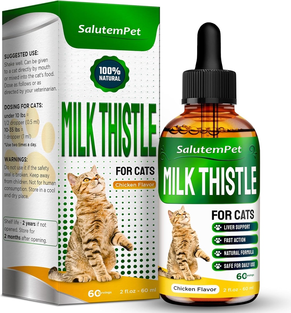 AMA Kidney Support | Milk Butle for Cats | Herbal Supplement for Kittens & Adult Ones | Tüm Breeds için Çözüm | Liver için Bakım | Cihicken Flavor | 2 Oz