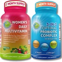 Kadınlar Multivitamin & Probiyotik Support Sche – 3in-1 Probiyotik with Digestive Enzymes & Prebiyotik & Women's Daily Multivitamin with Iron – Vegan, Non-GMO, Clean Daily Wellness Support