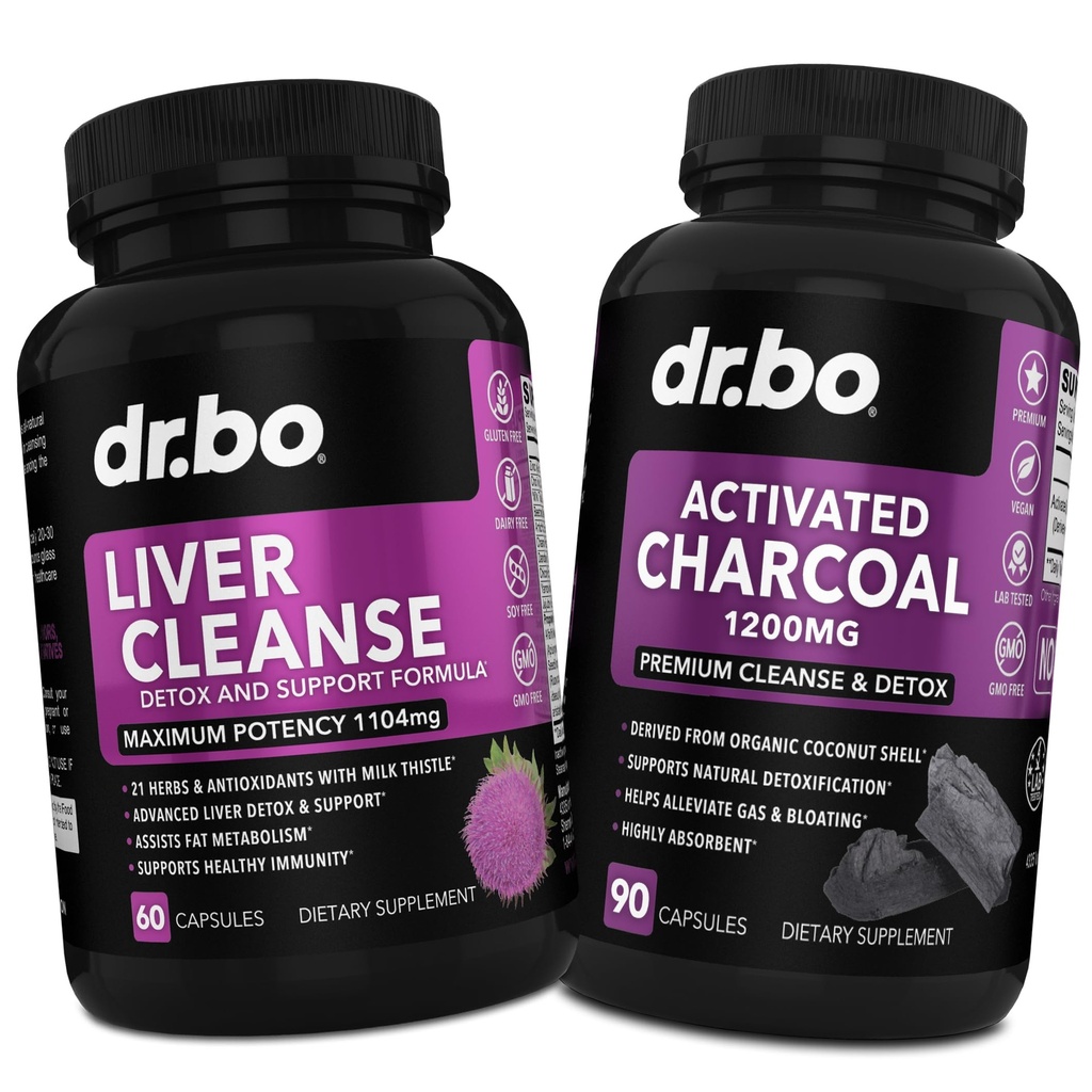 Liver Cleanse & Aktif Charcoal Capsules - Artichoke ile Liver Health Pills, Berberine, Turmeric Herbs - Stomach Gas ve Bloating Support için 1200 mg Organik Coconut Charcoal Pills
