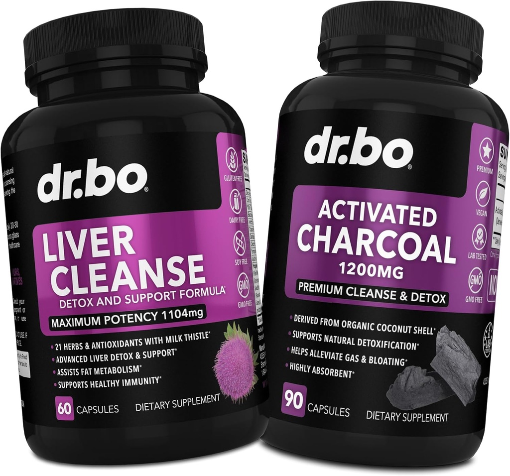 Liver Cleanse & Aktif Charcoal Capsules - Artichoke ile Liver Health Pills, Berberine, Turmeric Herbs - Stomach Gas ve Bloating Support için 1200 mg Organik Coconut Charcoal Pills