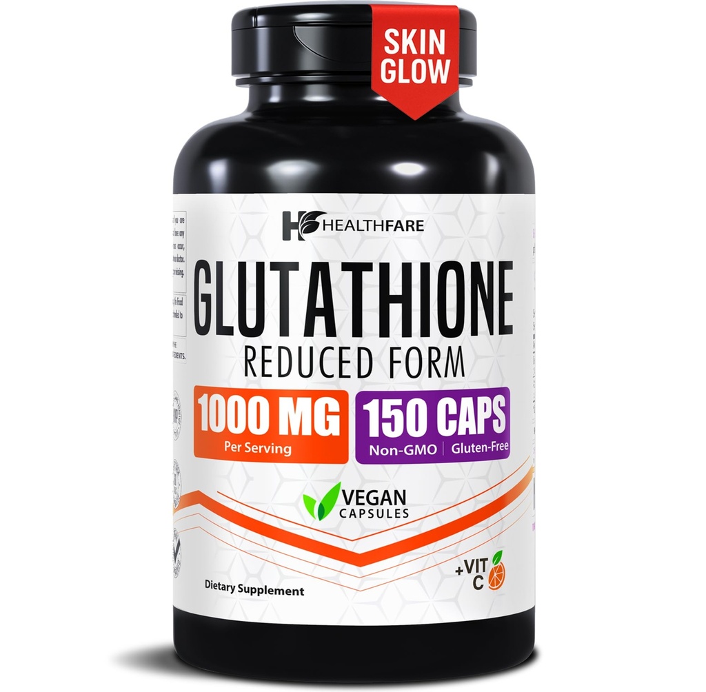 Healthfare Glutathione Supplement 1000 mg | Azaltın GSH Antioksi | 98+ Yüksek derecede Purified | 150 Vegan Capsules | Immune & Detox Support | Non-GMO, Gluten-Free | Made in USA
