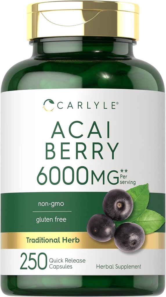 Carlyle Acai Berry Capsules 6000 mg | 250 Count | Non-GMO & Gluten Free Acai Berry Ekstraksiyon