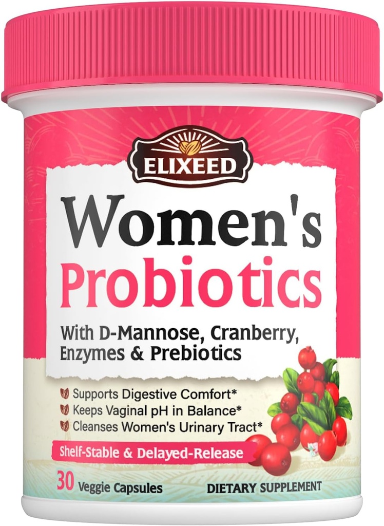 Kadınlar için probiyotikler, Prebiyotiks Cranberry D-Mannose & Enzymes, Digestive Vaginal & Urinary Tract Health, 30 Geed-Release Caps