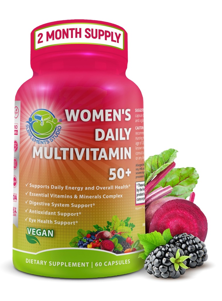 Kadınlar Daily Multivitamin 50 Plus - Vegan Medeniyet Kadınlar için Çokvitamin 50 ve Biotin, Organik Superfoods & Lutein - Eye, Energy, Gut & Optimal Health Support - Easy to Swallow Capsules