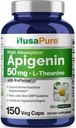 NusaPure Apigenin 50 mg & L-Theanine 200 mg, 150 Veggie Capsules, Bioperine (Non-GMO, Gluten Free)
