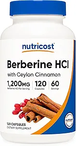 Nutricost Berberine HCl με κάψουλες κανέλας Κεϋλάνης (120 κάψουλες, 60 σέρβις) - Μη ΓΤΟ, Ζώο-ελεύθερο προϊόν