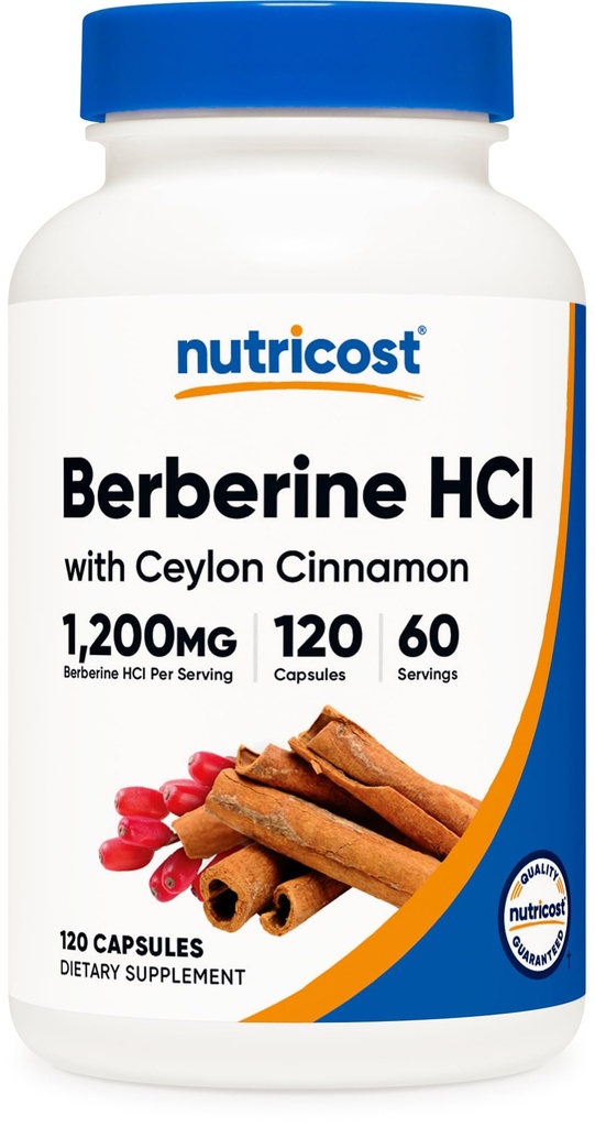 Nutricost Berberine HCl ile Ceylon Cinnamon Capsules (120 Capsules, 60 Hizmet) - Non-GMO, Animal-Free Product