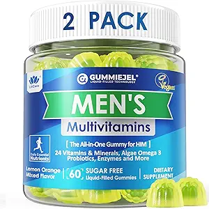 2 Pack - Mens Multivitamins Gummies, Multiminerals, Vegan Omega 3, CoQ10, Probiotics, Daily Mens Vitamins A C D E B6 B12, μεθυλοποιημένη πολυβιταμίνη για άνδρες, ενέργεια, ασυλία, ζάχαρη δωρεάν, Vegan (χωρίς σίδηρο)