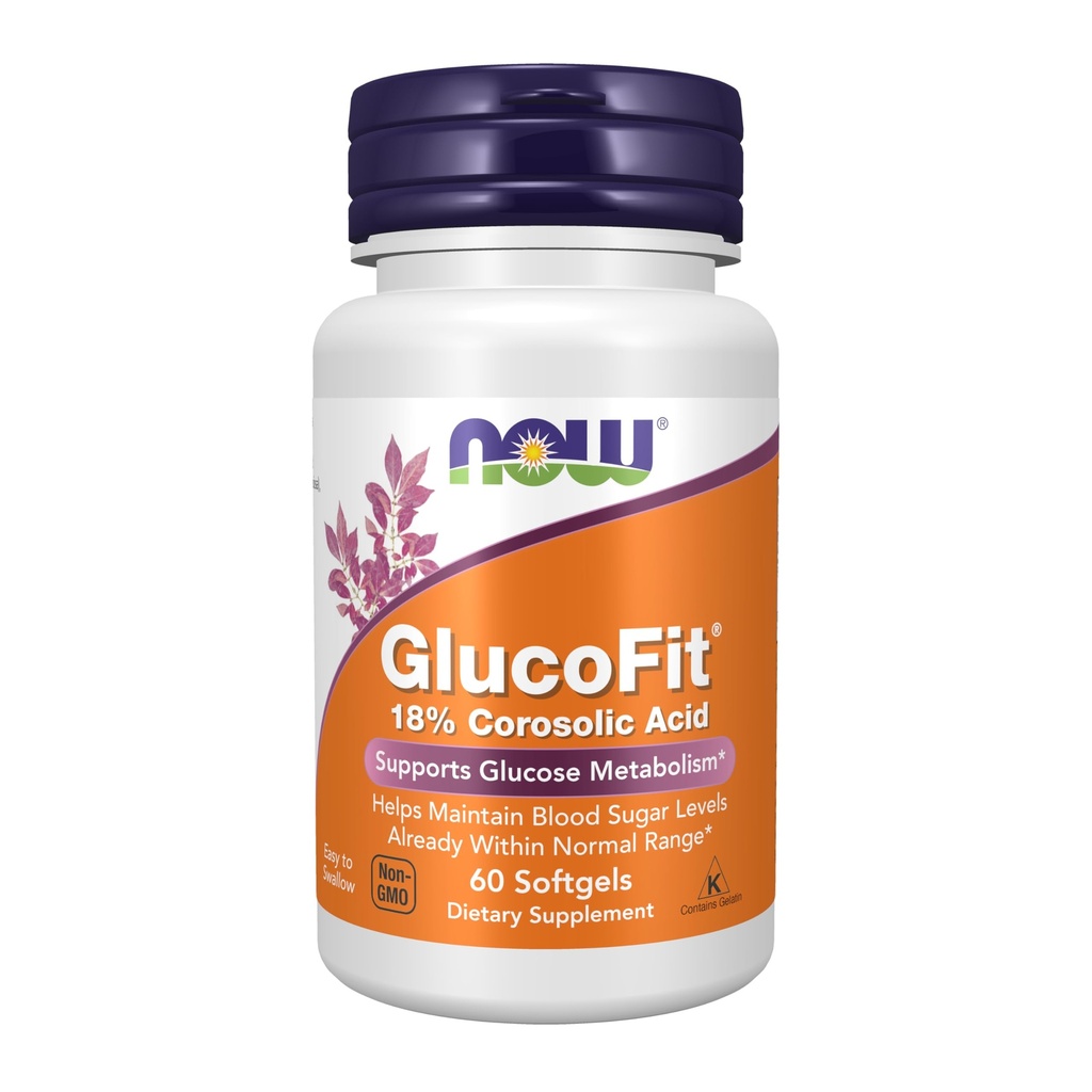 NOW Συμπληρώματα τροφίμων, GlucoFit® με 18% κοροζολικό οξύ, υποστηρίζει το μεταβολισμό της γλυκόζης *, 60 Softgels